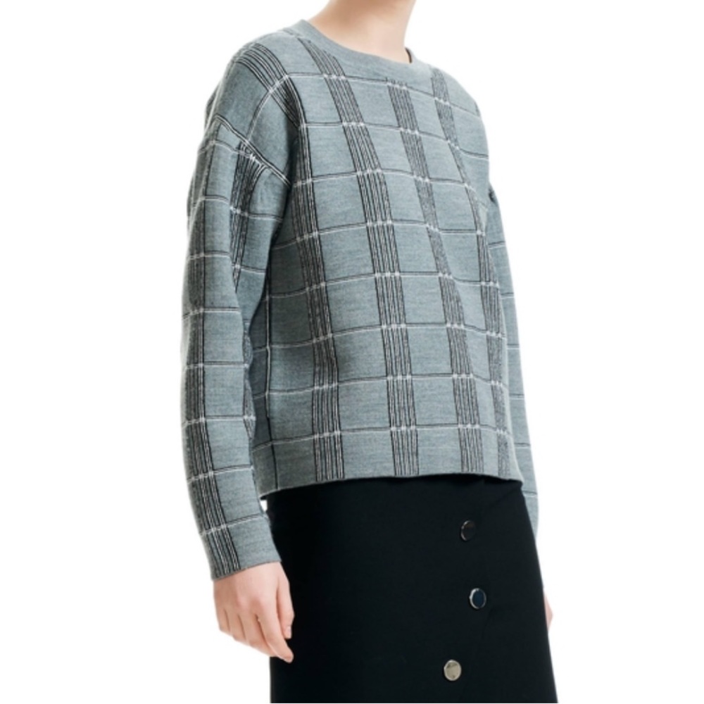 Maje Mission Grid Pattern Wool Blend Sweater